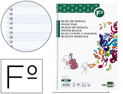 Bloc música Liderpapel pentagrama 3mm. Fº 20 hojas 100g/m²